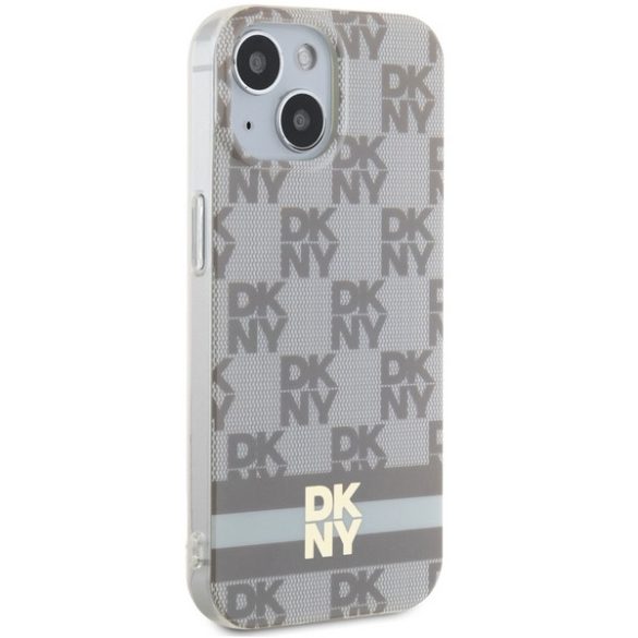 DKNY DKHMP15MHCPTSE IML Checkered Mono Pattern & Printed Stripes MagSafe-kompatibilis tok iPhone 15 Plus / 14 Plus - bézs