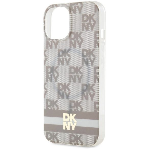 DKNY DKHMP15MHCPTSE IML Checkered Mono Pattern & Printed Stripes MagSafe-kompatibilis tok iPhone 15 Plus / 14 Plus - bézs