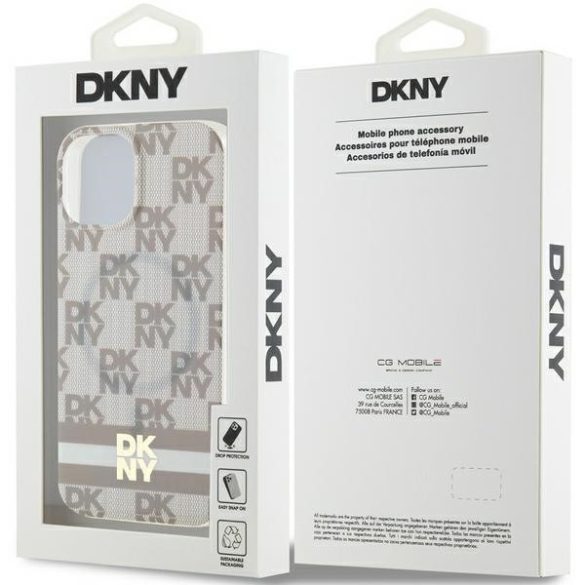 DKNY DKHMP15MHCPTSE IML Checkered Mono Pattern & Printed Stripes MagSafe-kompatibilis tok iPhone 15 Plus / 14 Plus - bézs