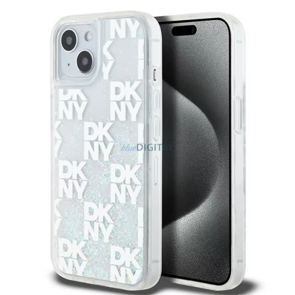 DKNY DKHCP15SLCPEPT Liquid Glitter Multilogo tok iPhone 15 - fehér