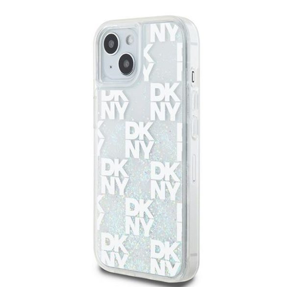 DKNY DKHCP15SLCPEPT Liquid Glitter Multilogo tok iPhone 15 / 14 / 13 - fehér