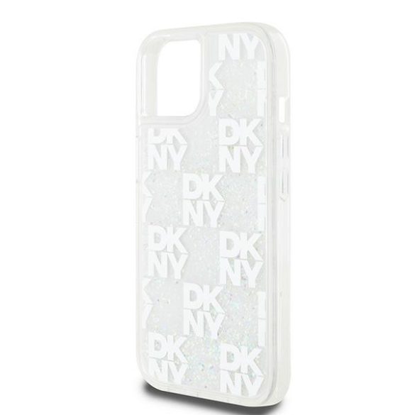 DKNY DKHCP15SLCPEPT Liquid Glitter Multilogo tok iPhone 15 / 14 / 13 - fehér