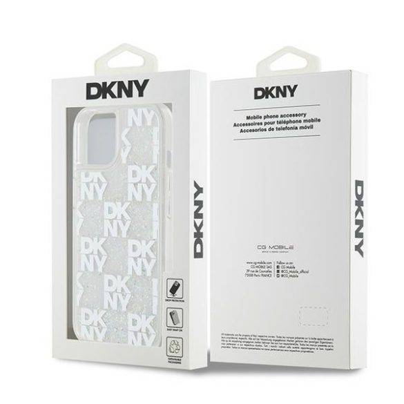 DKNY DKHCP15SLCPEPT Liquid Glitter Multilogo tok iPhone 15 / 14 / 13 - fehér