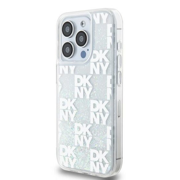 DKNY DKHCP15LLCPEPT Liquid Glitter Multilogo tok iPhone 15 Pro - fehér