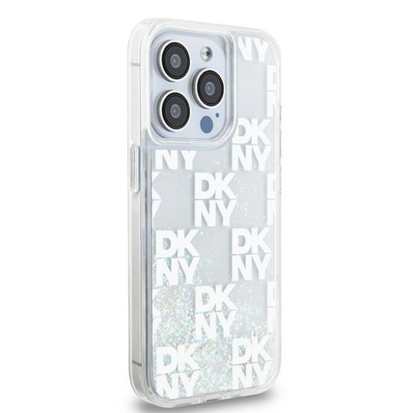 DKNY DKHCP15LLCPEPT Liquid Glitter Multilogo tok iPhone 15 Pro - fehér