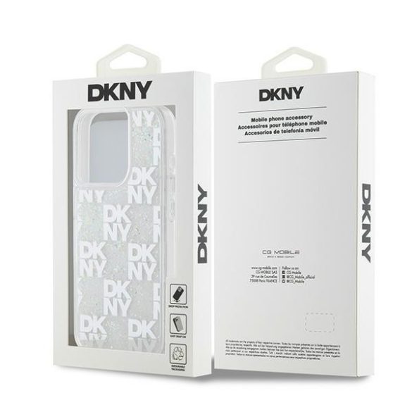 DKNY DKHCP15LLCPEPT Liquid Glitter Multilogo tok iPhone 15 Pro - fehér