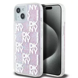   DKNY DKHCP15SLCPEPP Liquid Glitter Multilogo tok iPhone 15 - rózsaszín