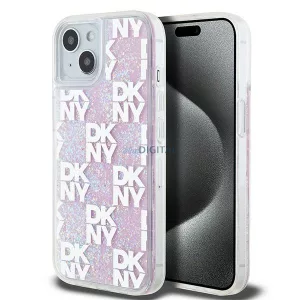 DKNY DKHCP15SLCPEPP Liquid Glitter Multilogo tok iPhone 15 - rózsaszín