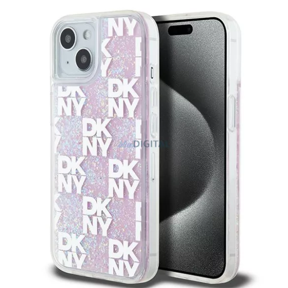 DKNY DKHCP15SLCPEPP Liquid Glitter Multilogo tok iPhone 15 - rózsaszín