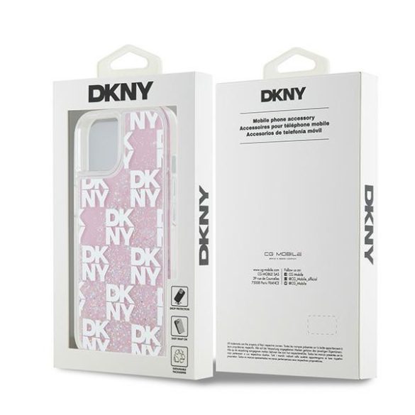 DKNY DKHCP15SLCPEPP Liquid Glitter Multilogo tok iPhone 15 / 14 / 13 - rózsaszín