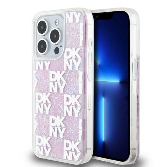 DKNY DKHCP15LLCPEPP Liquid Glitter Multilogo tok iPhone 15 Pro - rózsaszín