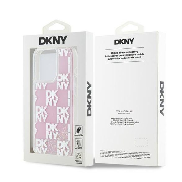 DKNY DKHCP15LLCPEPP Liquid Glitter Multilogo tok iPhone 15 Pro - rózsaszín