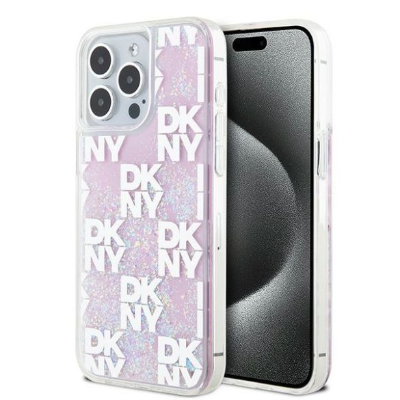 DKNY DKHCP15XLCPEPP Liquid Glitter Multilogo tok iPhone 15 Pro Max - rózsaszín