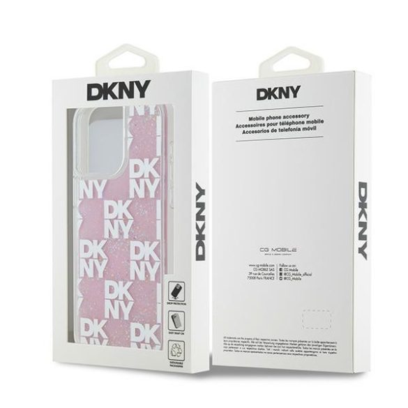 DKNY DKHCP15XLCPEPP Liquid Glitter Multilogo tok iPhone 15 Pro Max - rózsaszín