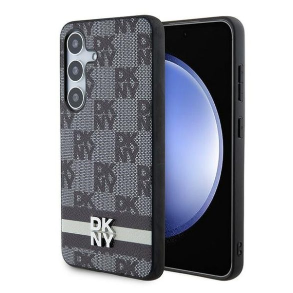 DKNY DKHCS24SPCPTSSK Leather Checkered Mono Pattern & Printed Stripes tok Samsung Galaxy S24 - fekete