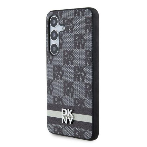 DKNY DKHCS24SPCPTSSK Leather Checkered Mono Pattern & Printed Stripes tok Samsung Galaxy S24 - fekete