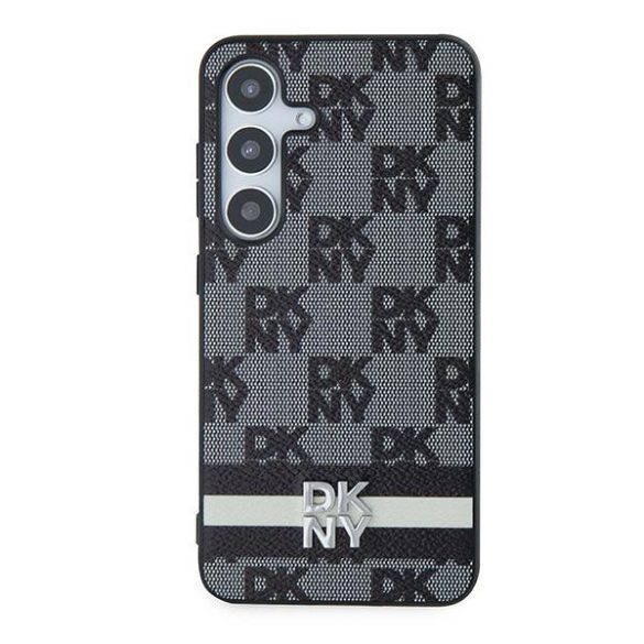 DKNY DKHCS24SPCPTSSK Leather Checkered Mono Pattern & Printed Stripes tok Samsung Galaxy S24 - fekete