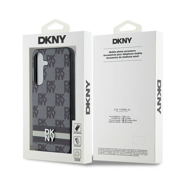 DKNY DKHCS24SPCPTSSK Leather Checkered Mono Pattern & Printed Stripes tok Samsung Galaxy S24 - fekete