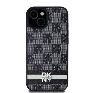 DKNY DKHCS24MPCPTSSK Leather Checkered Mono Pattern & Printed Stripes tok Samsung Galaxy S24 Plus - fekete