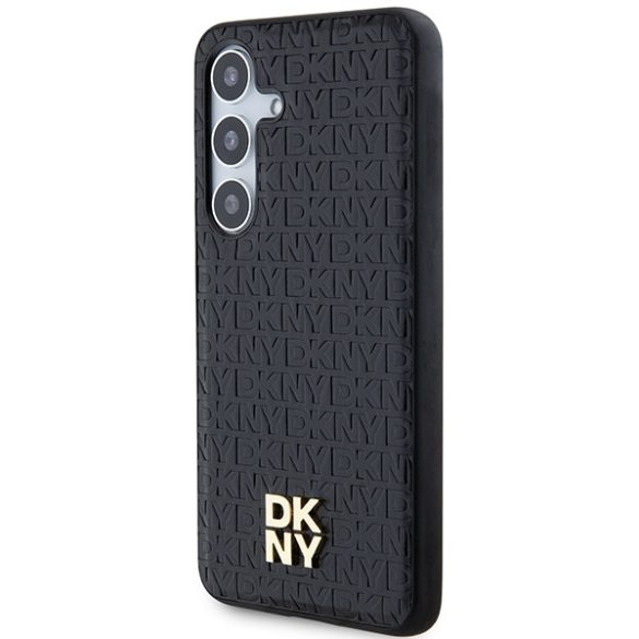 DKNY DKHMS24MPSHRPSK Leather Pattern Metal Logo MagSafe-kompatibilis tok Samsung Galaxy S24 Plus - fekete