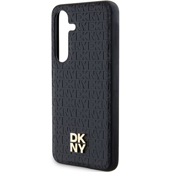 DKNY DKHMS24MPSHRPSK Leather Pattern Metal Logo MagSafe-kompatibilis tok Samsung Galaxy S24 Plus - fekete