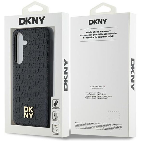 DKNY DKHMS24MPSHRPSK Leather Pattern Metal Logo MagSafe-kompatibilis tok Samsung Galaxy S24 Plus - fekete