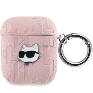 Karl Lagerfeld KLA2PGCHPP Monogram Choupette Head tok AirPods 1/2 - rózsaszín