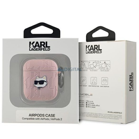 Karl Lagerfeld KLA2PGCHPP Monogram Choupette Head tok AirPods 1/2 - rózsaszín