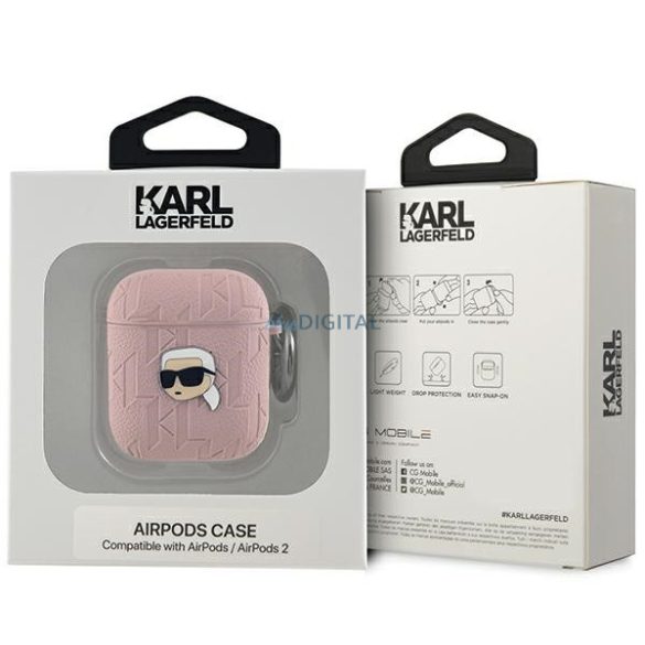 Karl Lagerfeld KLA2PGKIPP Monogram Karl Head tok AirPods 1/2 - rózsaszín