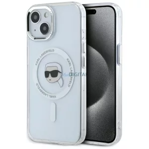 Karl Lagerfeld IML fém „Karl Head” MagSafe tok iPhone 15, fehér