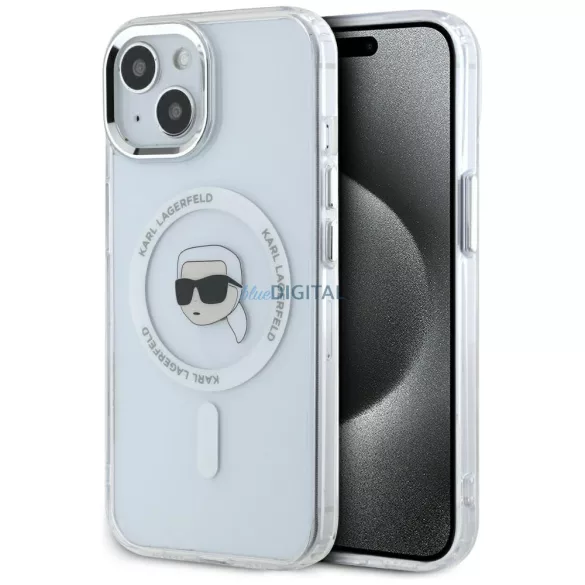 Karl Lagerfeld IML fém „Karl Head” MagSafe tok iPhone 15, fehér