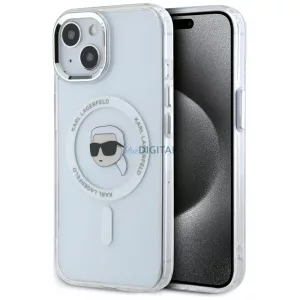 Karl Lagerfeld IML fém „Karl Head” MagSafe tok iPhone 15 Plus, fehér