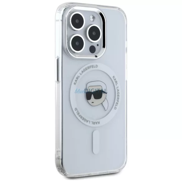 Karl Lagerfeld IML fém „Karl Head” MagSafe tok iPhone 15 Pro, fehér
