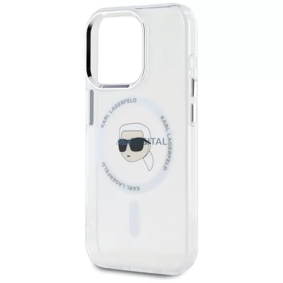 Karl Lagerfeld IML fém „Karl Head” MagSafe tok iPhone 15 Pro, fehér