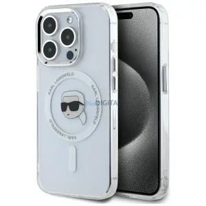 Karl Lagerfeld IML fém „Karl Head” MagSafe tok iPhone 15 Pro Max, fehér