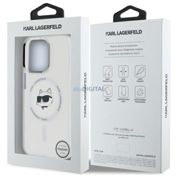 Karl Lagerfeld KLHMP13LHLSCHH IML Metal Choupette Head MagSafe-kompatibilis keménytok iPhone 13 Pro - fehér