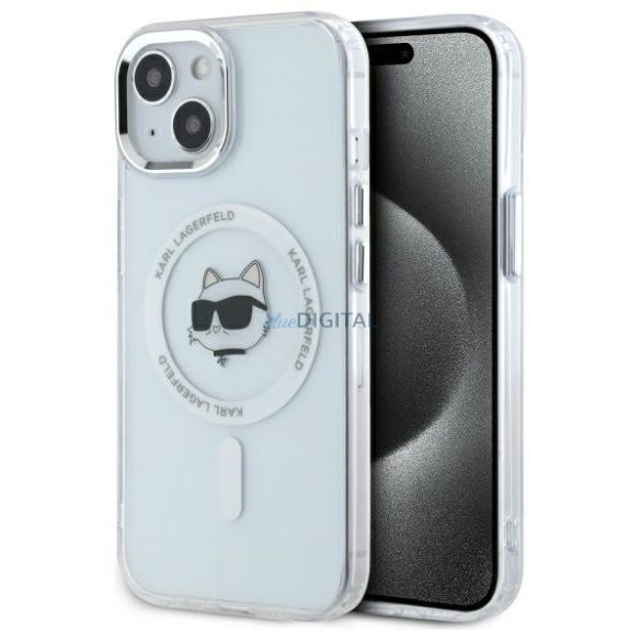 Karl Lagerfeld KLHMP15SHLSCHH IML Metal Choupette Head MagSafe-kompatibilis keménytok iPhone 15 - fehér