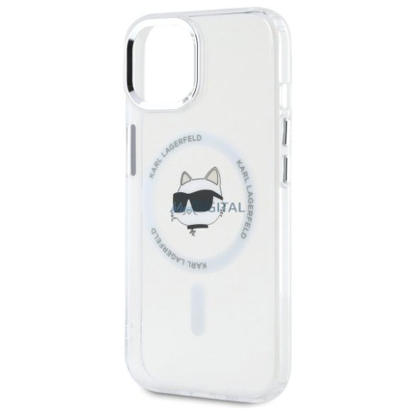 Karl Lagerfeld KLHMP15SHLSCHH IML Metal Choupette Head MagSafe-kompatibilis keménytok iPhone 15 - fehér