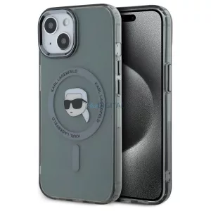 Karl Lagerfeld KLHMP15SHLSKIK IML Metal Karl Head MagSafe-kompatibilis keménytok iPhone 15 - szürke átlátszó