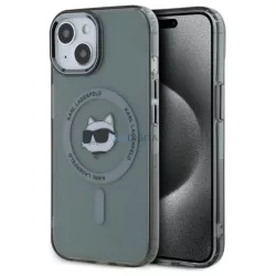   Karl Lagerfeld KLHMP15SHLSCHK IML Metal Choupette Head MagSafe-kompatibilis keménytok iPhone 15 - szürke átlátszó