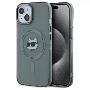 Karl Lagerfeld KLHMP15SHLSCHK IML Metal Choupette Head MagSafe-kompatibilis keménytok iPhone 15 - szürke átlátszó