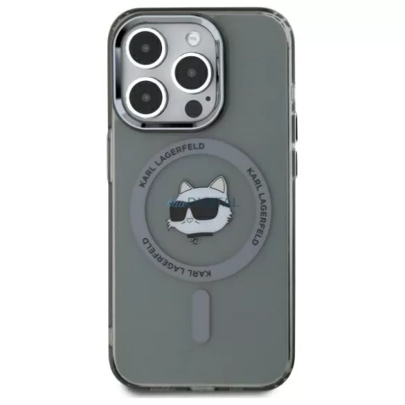 Karl Lagerfeld KLHMP15XHLSCHK IML Metal Choupette Head MagSafe-kompatibilis keménytok iPhone 15 Pro Max - szürke átlátszó