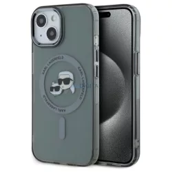   Karl Lagerfeld KLHMP15SHLSKCK IML Metal Karl&Choupette Head MagSafe-kompatibilis keménytok iPhone 15 - szürke átlátszó