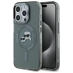   Karl Lagerfeld KLHMP15LHLSKCK IML Metal Karl&Choupette Head MagSafe-kompatibilis keménytok iPhone 15 Pro - szürke átlátszó