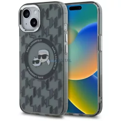   Karl Lagerfeld KLHMP15SHMCKMHK IML Monogram Karl&Choupette Head MagSafe tok iPhone 15 - fekete