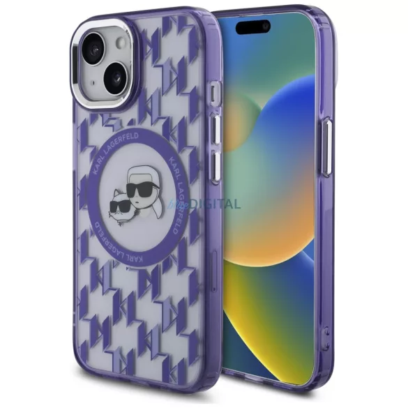 Karl Lagerfeld KLHMP15SHMCKMHU IML Monogram Karl&Choupette Head MagSafe tok iPhone 15 - lila