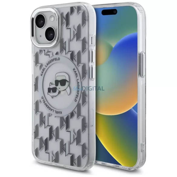 Karl Lagerfeld KLHMP15SHMCKMHT IML Monogram Karl&Choupette Head MagSafe tok iPhone 15 - átlátszó