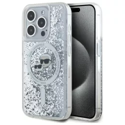  Karl Lagerfeld KLHMP15LLGKCSGH Liquid Glitter Karl&Choupette Head MagSafe-kompatibilis keménytok iPhone 15 Pro - átlátszó