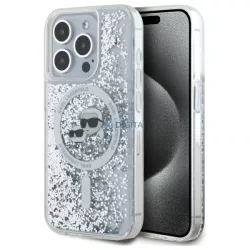   Karl Lagerfeld KLHMP15LLGKCSGH Liquid Glitter Karl&Choupette Head MagSafe-kompatibilis keménytok iPhone 15 Pro - átlátszó
