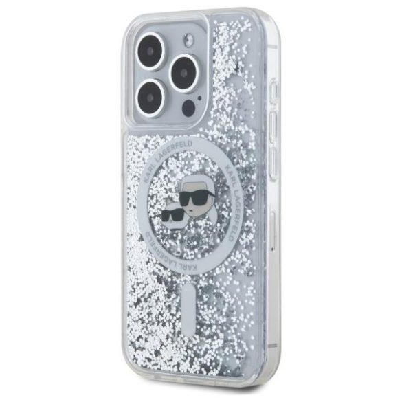 Karl Lagerfeld KLHMP15LLGKCSGH Liquid Glitter Karl&Choupette Head MagSafe-kompatibilis keménytok iPhone 15 Pro - átlátszó